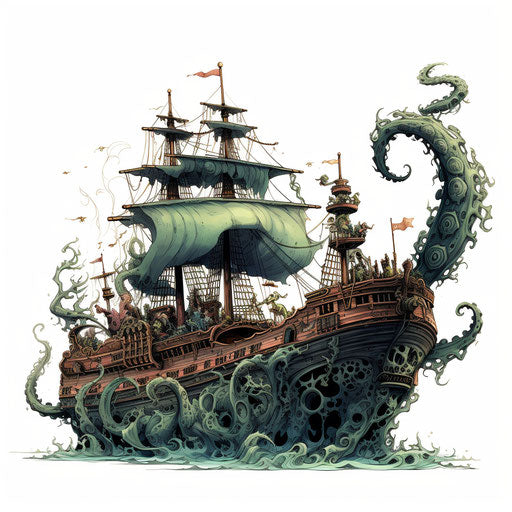 Tentacle ship in detailed line work