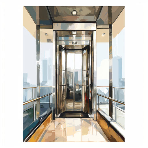 Illustration of an elevator in the style of oil painting