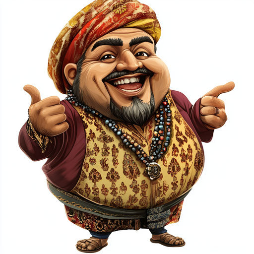 Humorous caricature of a Ramadan cartoon character with human traits
