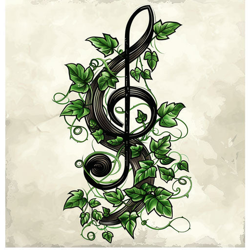 Entwined treble clef and climbing ivy, clipart style