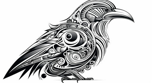 Black and white bird design with tribal elements