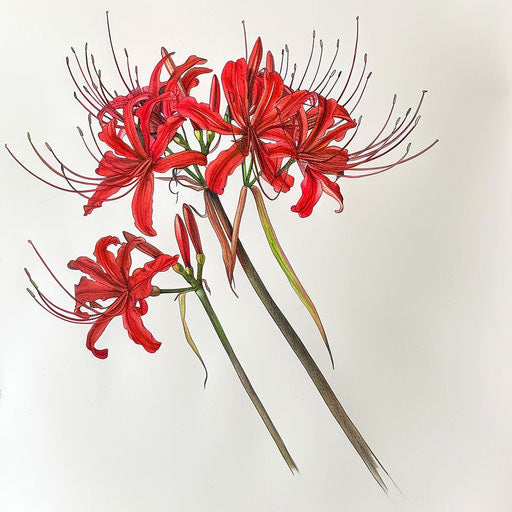 Botanical illustration style tattoo sketch of a red spider lily