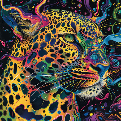 Leopard spots transforming into colorful shapes