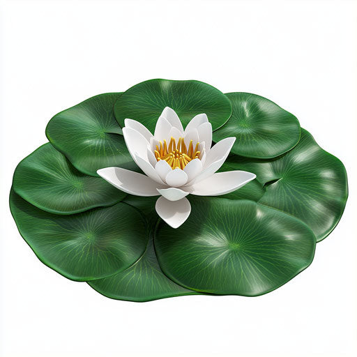 3D lily pad on flat white background, photo realistic style