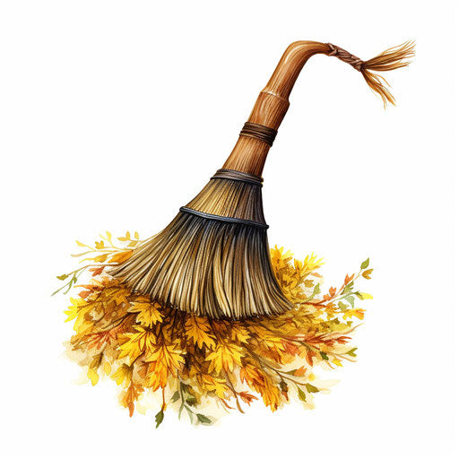 Broom clipart in the style of Oil painting, on a white background