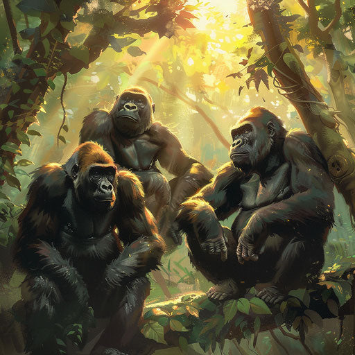Tranquil scene of gorillas basking in the morning sun