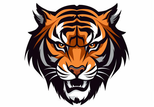 Tiger head logo on white background, swirling vortexes style