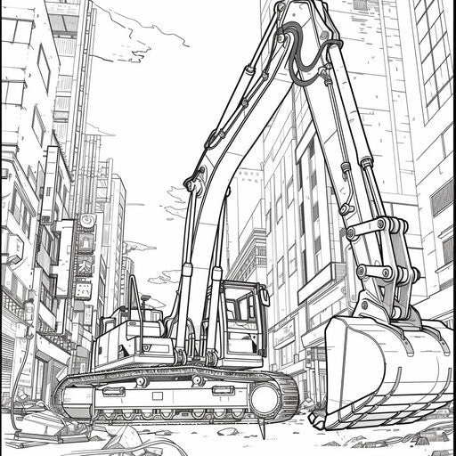 Dynamic anime excavator in a bustling city
