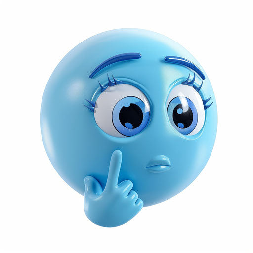Blue sphere emoji in thought with finger by mouth