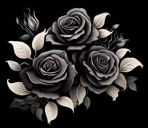 Roses tattoo, black and white, film noir aesthetic