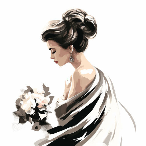 Bride clipart in the style of Chiaroscuro Art, on a white background
