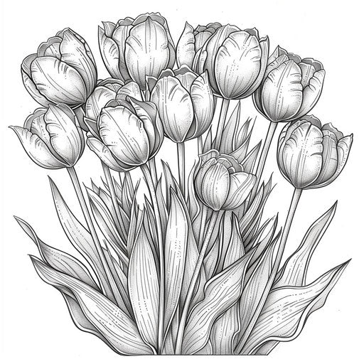 Intricate tulip bouquet coloring page