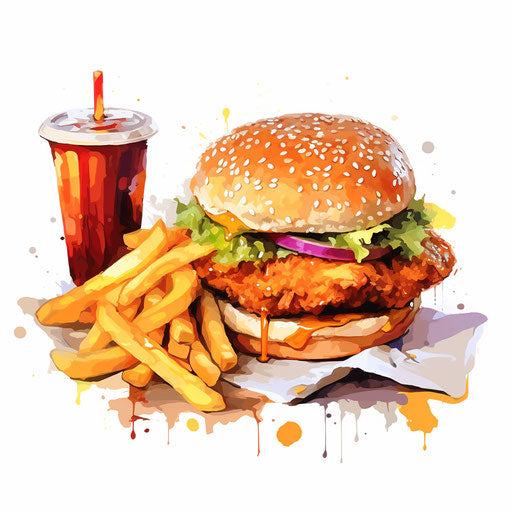 Impressionistic style fast food clipart on white background