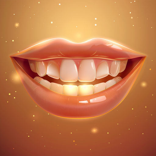 Smile illustration in photo realistic style with a flat random background, ethereal glow and soft edges