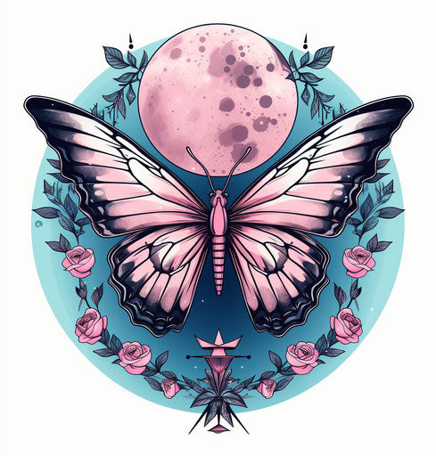 Moon and butterfly tattoo design vector