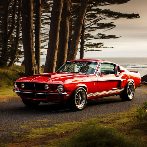 Side view of the classic Ford Mustang GT Shelby