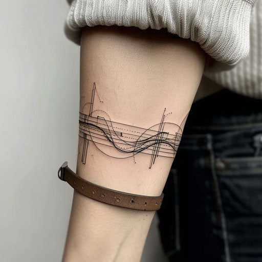 Dynamic flat tattoo sketch of a wrist band with an abstract geometric design