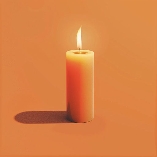 Realistic candle clipart on a flat sunset orange background
