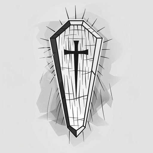 Minimalist sketch of coffin with a simple cross