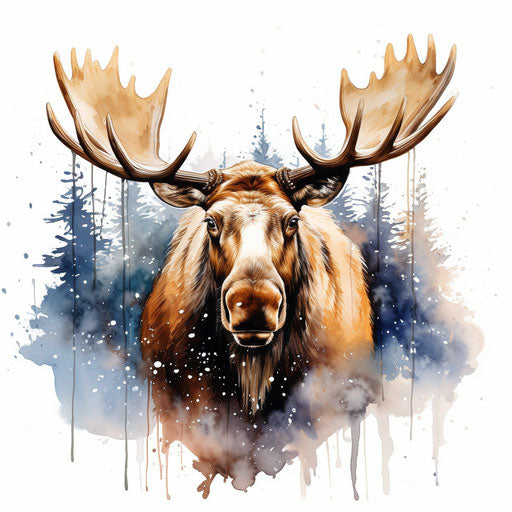 Moose clipart in the style of Oil painting, on a white background