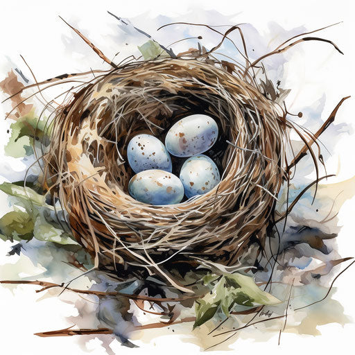 Nest illustration in the style of Oil painting, on white background