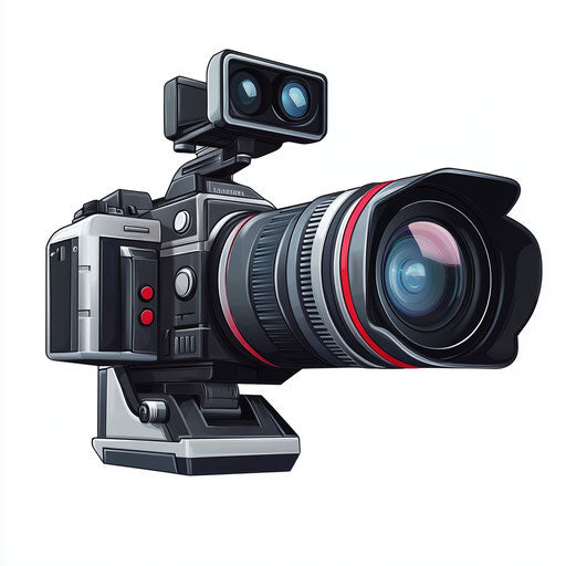 3D video camera in photo realistic style on flat white background