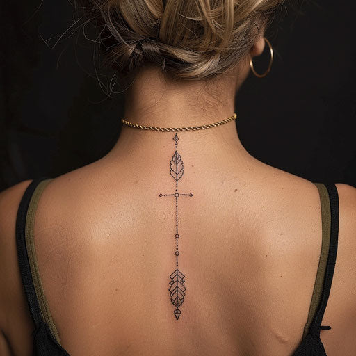 Minimalist arrow tattoo on the back of the neck