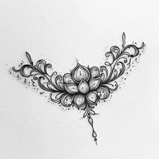 Flat tattoo sketch of detailed floral vine for women