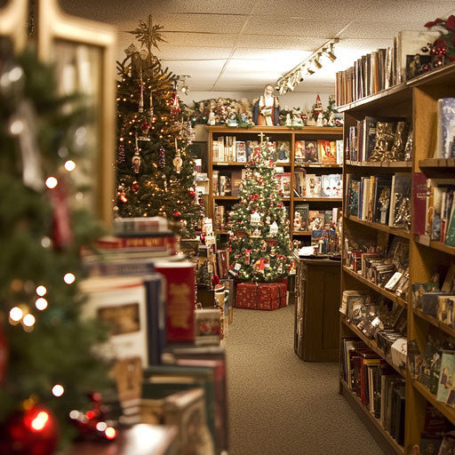 Christian bookstore decorated for Christmas