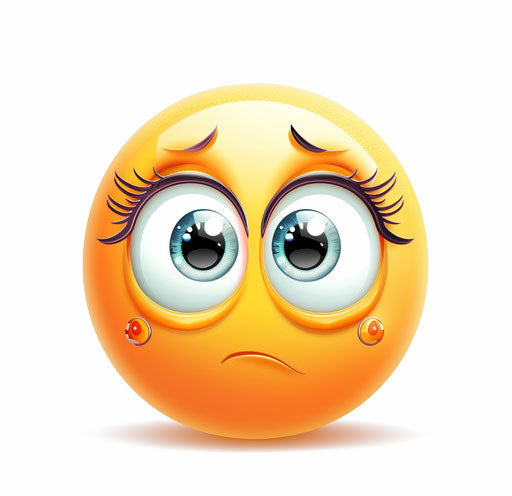 Indifferent emoji with big eyes and eyelashes, cute