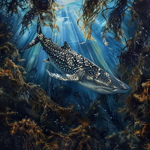 Leopard shark in a dense underwater forest