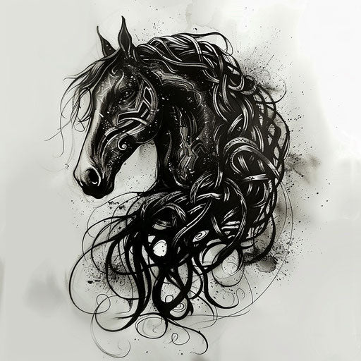 Mystical horse with Celtic knots tattoo sketch