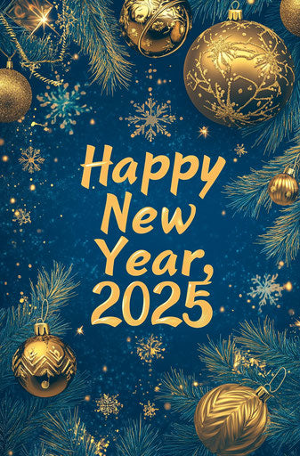 Happy New Year 2025, blue and gold background