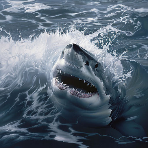 Great white shark's dorsal fin cutting through the ocean surface