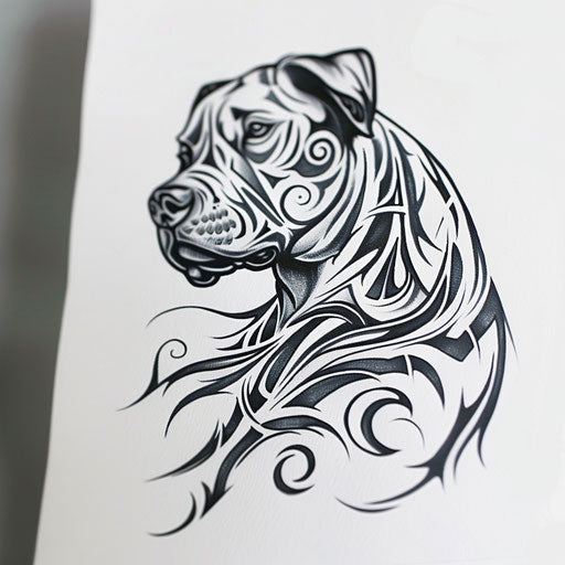 Tribal style pitbull tattoo design with swirling black lines