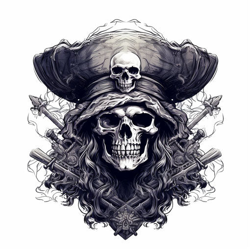 Pirate skull with swords and pirate hat vector illustration