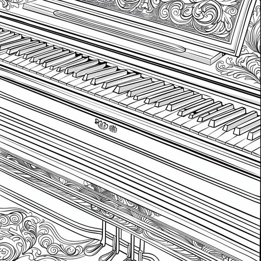An intricate grand piano with detailed keys