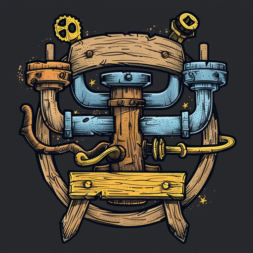 Hand-drawn plumbing logo with a rustic background and artistic elements