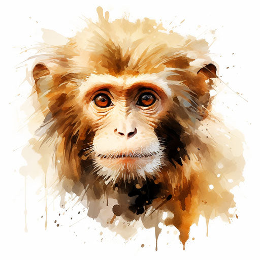 Monkey face illustration in the style of Impressionistic Art, on white background
