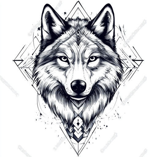 Hand tattooed wolf with geometric pattern on white background
