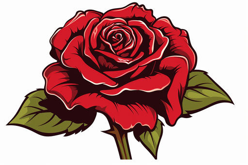 Outline of red rose in colored cartoon style design