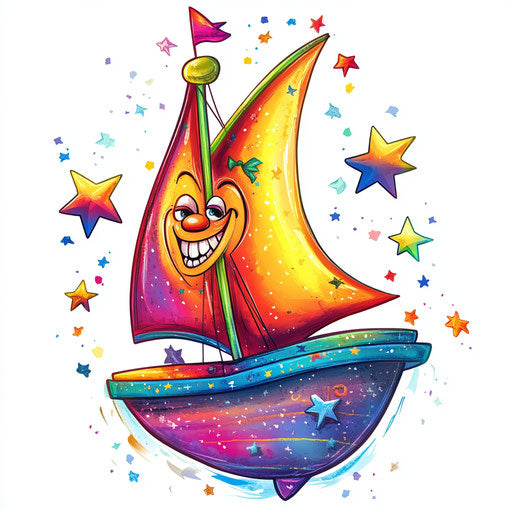 Humorous caricature of a sailboat with human characteristics