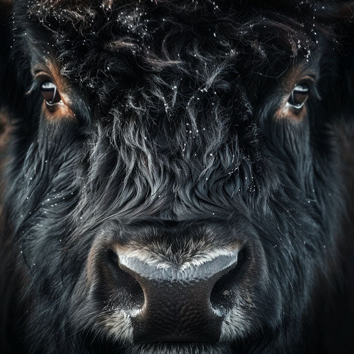 Expressive close-up of a musk ox with detailed fur