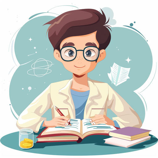 Learning in photo realistic style clipart with flat random background, glossy finish and sharp outlines