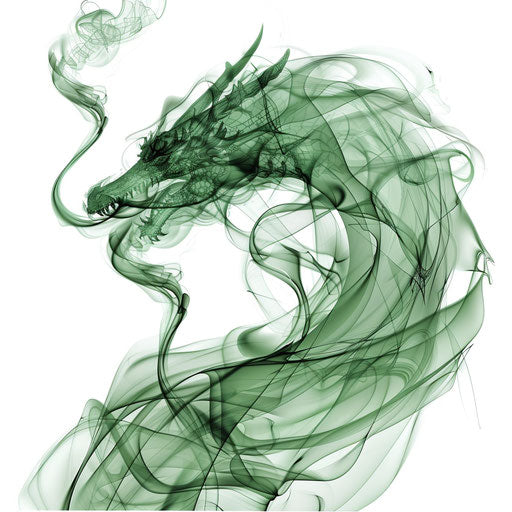 Ethereal green smoke dragon tattoo on white background