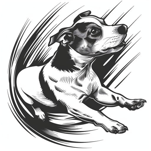 Dynamic clipart style flat tattoo sketch for a dog outline tattoo with an energetic Jack Russell in action pose