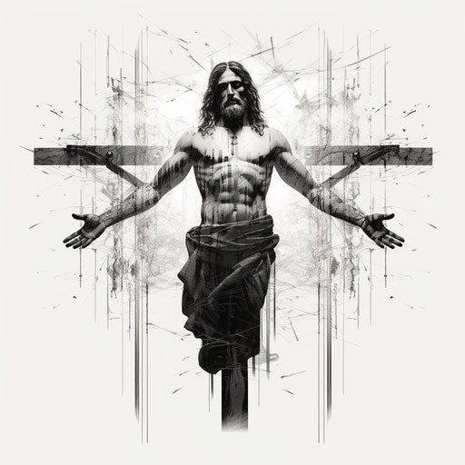 Jesus on the crucifix, dynamic linear composition style