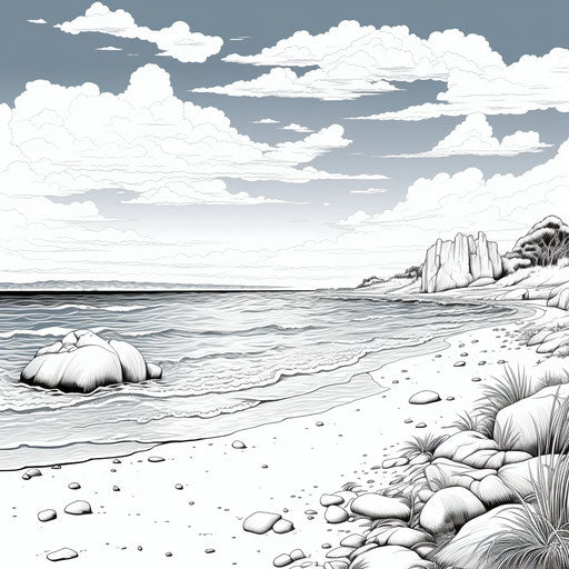 Color on a landscape of the sea, free vector, detailed monochrome style