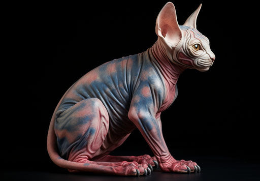 Sculpted burned sphynx cat in blue and maroon