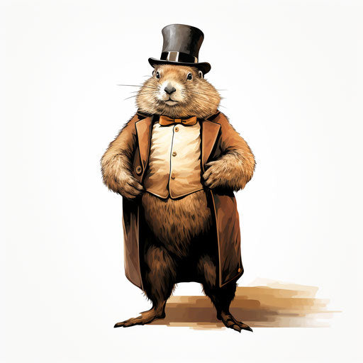 Groundhog illustration in the style of Chiaroscuro Art, on white background